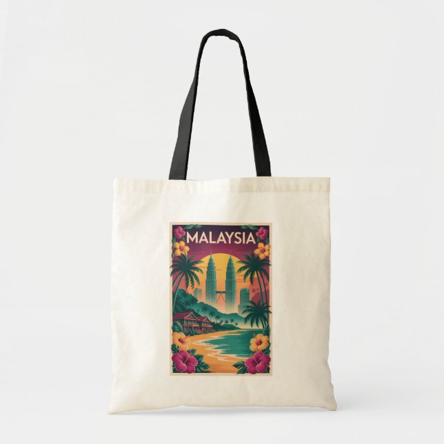 Malaysia Landscape Illustration Travel Art Vintage Tote Bag (Front)