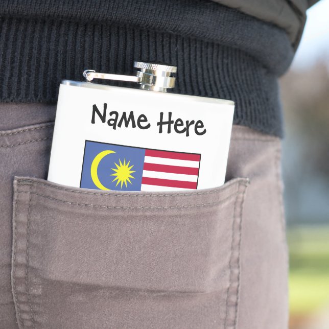 Malaysia Malaysian Flag Black Personalisation  Hip Flask (In Situ)