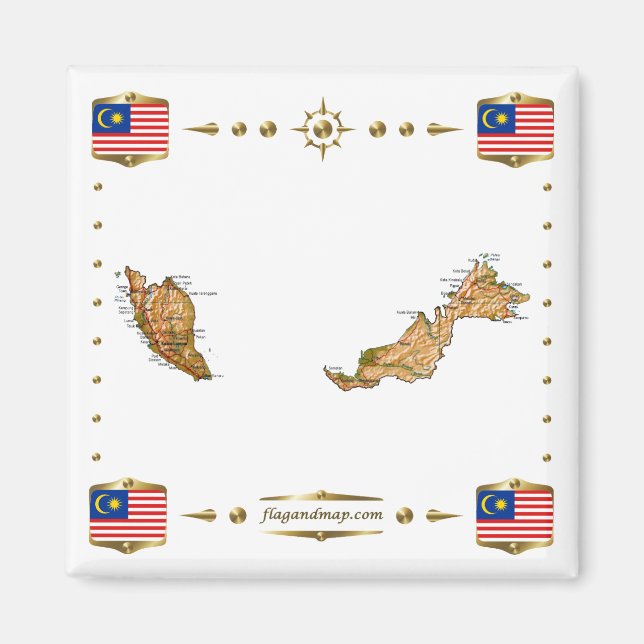 Malaysia Map + Flags Magnet (Front)