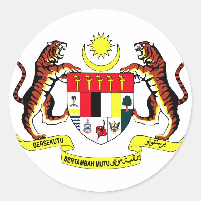 Malaysia Official Coat Of Arms Heraldry Symbol Classic Round Sticker (Front)