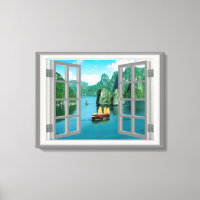 Malaysia Sailboat Ocean Mountains Faux Window