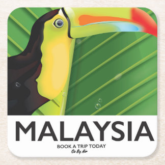 Malaysia Toucan travel poster Square Paper Coaster