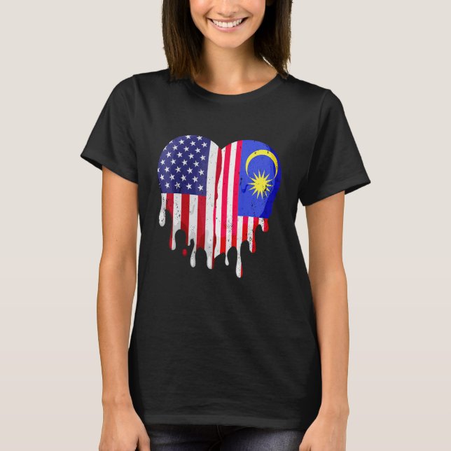Malaysian American Patriot Grown Country Melting H T-Shirt (Front)
