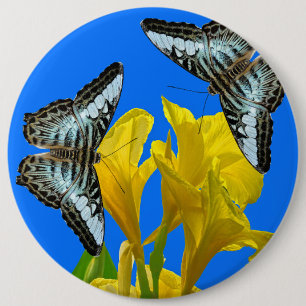 Malaysian blue clipper butterflies on Canna King 6 Cm Round Badge