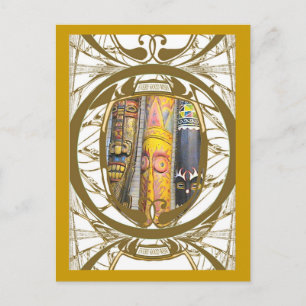 Malaysian carved masks postcard