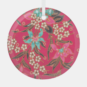 Malaysian Indonesian Batik Art Pattern Glass Tree Decoration