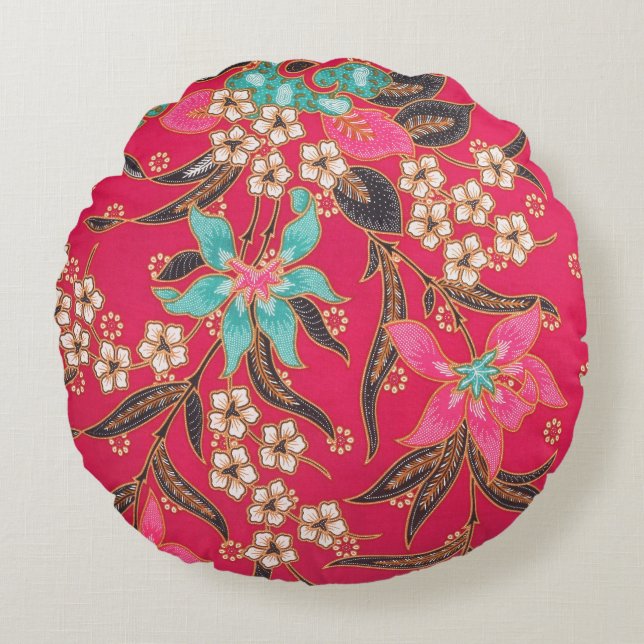 Malaysian Indonesian Batik Art Pattern Round Cushion (Front)