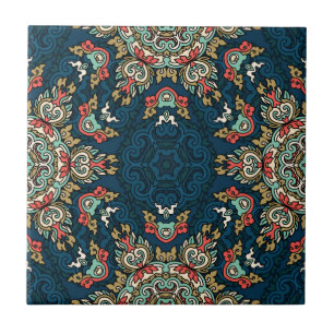 Malaysian Mosaic  Blue Red Beige Abstract     Tile