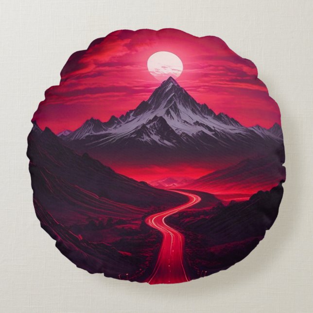 Malaysian Sunset Mountain Scene Round Cushion (Front)