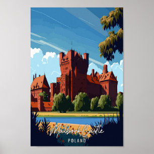 Malbork Castle Poland vintage travel illustration Poster