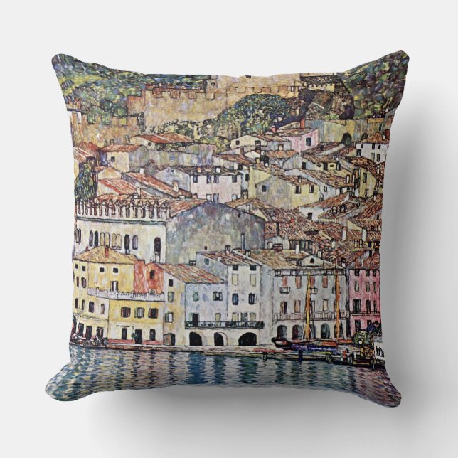 Malcesine at Lake Garda, Gustav Klimt Cushion (Front)