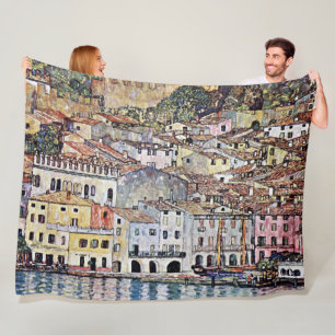 Malcesine at Lake Garda, Gustav Klimt Fleece Blanket