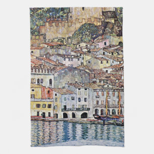 Malcesine at Lake Garda, Gustav Klimt Tea Towel