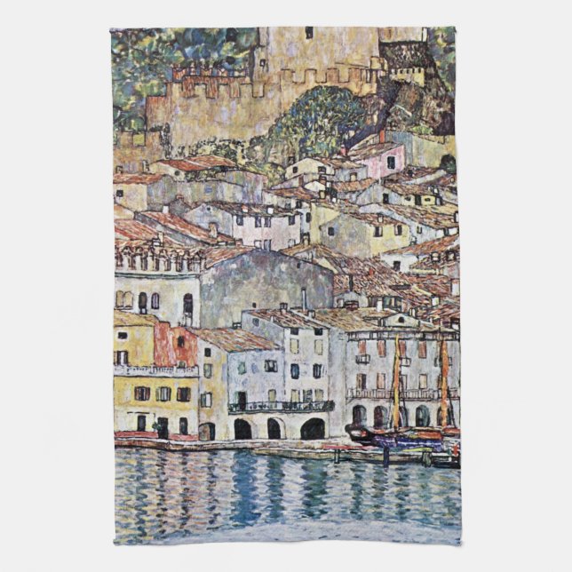 Malcesine at Lake Garda, Gustav Klimt Tea Towel (Vertical)