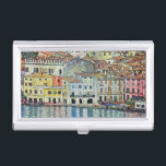Malcesine on Lake Garda By Gustav Klimt Business Card Holder<br><div class="desc">Malcesine on Lake Garda (1913) by Gustav Klimt is a vintage Victorian Era Art Nouveau fine art symbolism painting. A beautiful view of the Italian city of Malcesine with buildings and houses on the edge of the harbour. The homes and boats cast a reflection in the calm water. You can...</div>