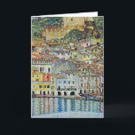 Malcesine on Lake Garda By Gustav Klimt Card<br><div class="desc">Malcesine on Lake Garda (1913) by Gustav Klimt is a vintage Victorian Era Art Nouveau fine art symbolism painting. A beautiful view of the Italian city of Malcesine with buildings and houses on the edge of the harbour. The homes and boats cast a reflection in the calm water. You can...</div>