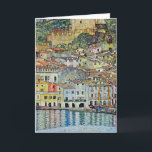 Malcesine on Lake Garda By Gustav Klimt Card<br><div class="desc">Malcesine on Lake Garda (1913) by Gustav Klimt is a vintage Victorian Era Art Nouveau fine art symbolism painting. A beautiful view of the Italian city of Malcesine with buildings and houses on the edge of the harbour. The homes and boats cast a reflection in the calm water. You can...</div>