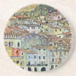 Malcesine on Lake Garda By Gustav Klimt Coaster<br><div class="desc">Malcesine on Lake Garda (1913) by Gustav Klimt is a vintage Victorian Era Art Nouveau fine art symbolism painting. A beautiful view of the Italian city of Malcesine with buildings and houses on the edge of the harbour. The homes and boats cast a reflection in the calm water. You can...</div>