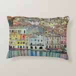 Malcesine on Lake Garda By Gustav Klimt Decorative Cushion<br><div class="desc">Malcesine on Lake Garda (1913) by Gustav Klimt is a vintage Victorian Era Art Nouveau fine art symbolism painting. A beautiful view of the Italian city of Malcesine with buildings and houses on the edge of the harbour. The homes and boats cast a reflection in the calm water. You can...</div>