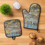 Malcesine on Lake Garda By Gustav Klimt Oven Mitt & Pot Holder Set<br><div class="desc">Malcesine on Lake Garda (1913) by Gustav Klimt is a vintage Victorian Era Art Nouveau fine art symbolism painting. A beautiful view of the Italian city of Malcesine with buildings and houses on the edge of the harbour. The homes and boats cast a reflection in the calm water. You can...</div>