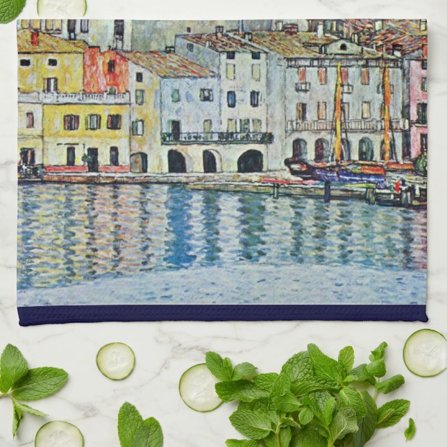 Malcesine on Lake Garda By Gustav Klimt Tea Towel (Folded)
