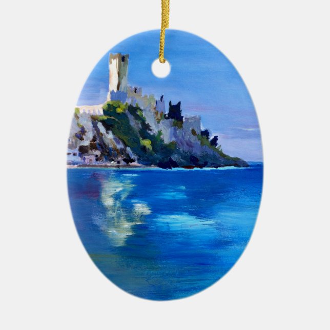 Malcesine with Castello Scaligero Ceramic Tree Decoration (Front)