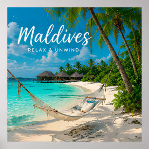 🧲 Maldives Beach Hammock Vacation Keepsake 🌴 Poster