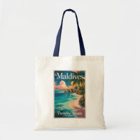 Maldives Beach Illustration Travel Art Vintage
