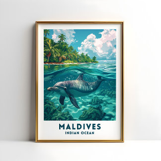 Maldives Dolphin Travel Poster Wall Art