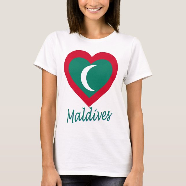 Maldives Flag Heart T-Shirt (Front)