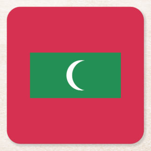 Maldives Flag Square Paper Coaster