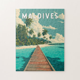 Maldives Illustration Travel Art Vintage Jigsaw Puzzle