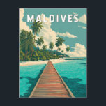 Maldives Illustration Travel Art Vintage Postcard<br><div class="desc">Maldives retro vector travel design. Made up of idyllic coral atolls,  it's one of the world’s most iconic destinations for relaxation,  snorkelling,  diving,  and romantic escapes.</div>
