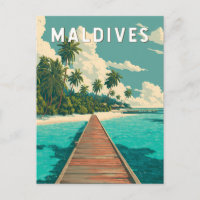 Maldives Illustration Travel Art Vintage