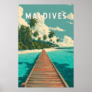 Maldives Illustration Travel Art Vintage Poster
