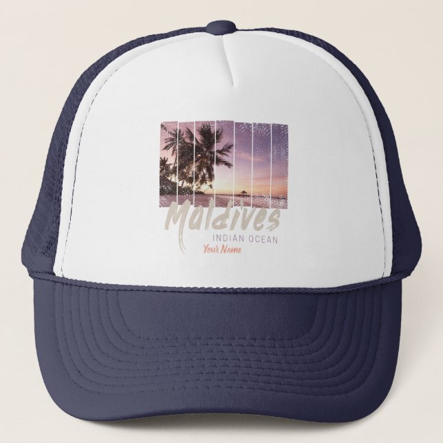 Maldives Indian Ocean vintage sunset souvenir Trucker Hat (Front)