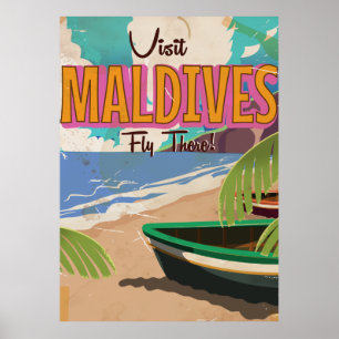 Maldives island vintage travel poster art.