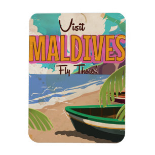 Maldives island vintage travel poster art. magnet