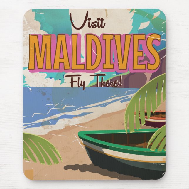 Maldives island vintage travel poster art. mouse mat (Front)