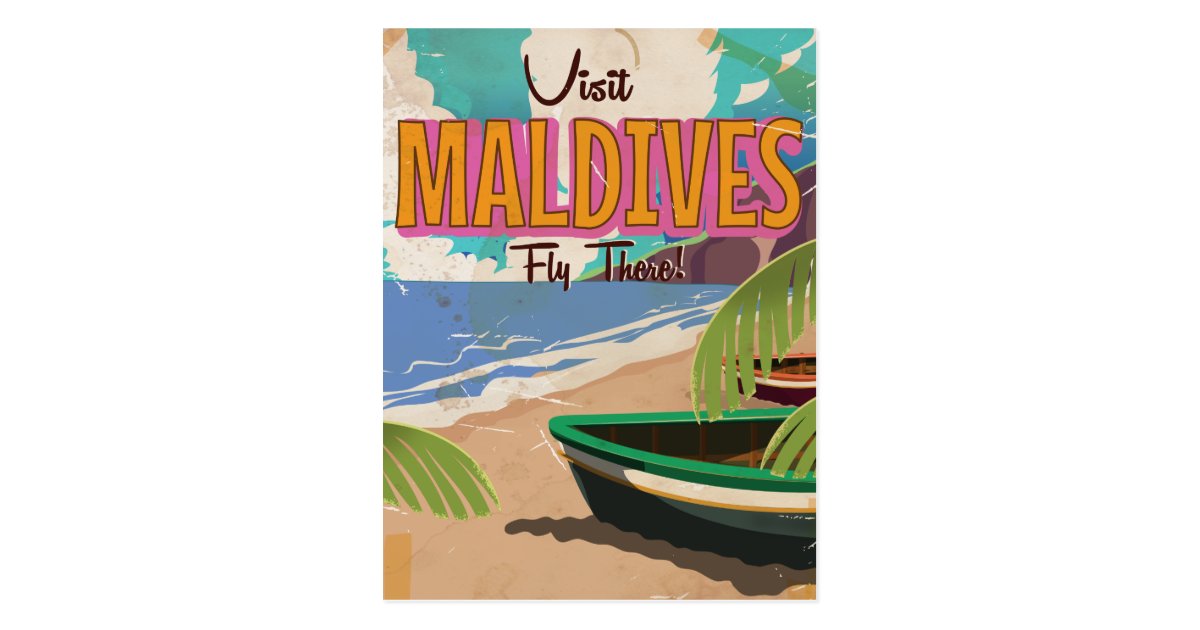 Maldives island vintage travel poster art. postcard | Zazzle.co.uk