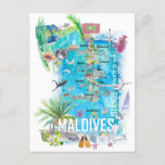 Maldives Islands Illustrated Travel Map  Postcard<br><div class="desc">Maldives Islands Illustrated Travel Map with Vacations Dreams and Hideaways</div>
