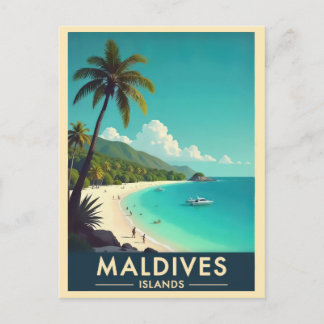 Maldives Islands Vintage Beach Ocean Travel Postcard