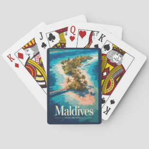 Maldives Landscape Illustration Travel Art Vintage Playing Cards