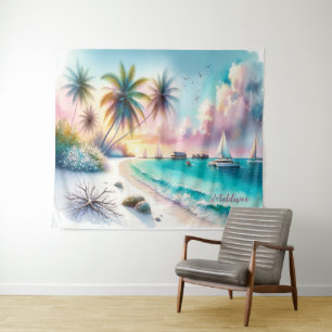 Maldives Luxury Sketch Watercolor Tapestry