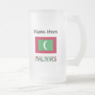 Maldives Maldivian Flag Black Personalisation Frosted Glass Beer Mug