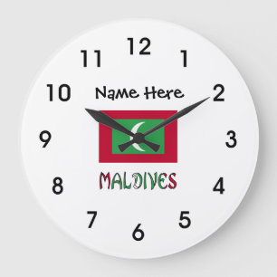 Maldives Maldivian Flag Black Personalisation Large Clock