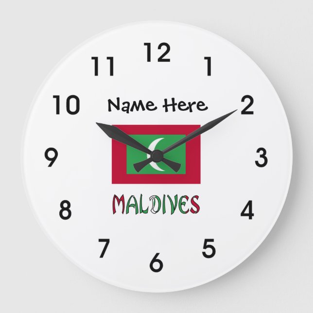 Maldives Maldivian Flag Black Personalisation  Large Clock (Front)