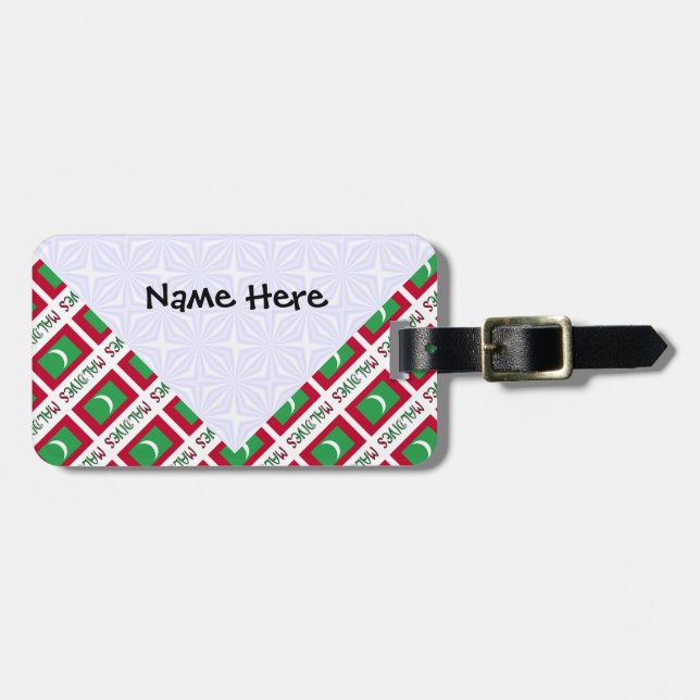 Maldives Maldivian Flag Tiled Black Personalizatio Luggage Tag (Front Horizontal)