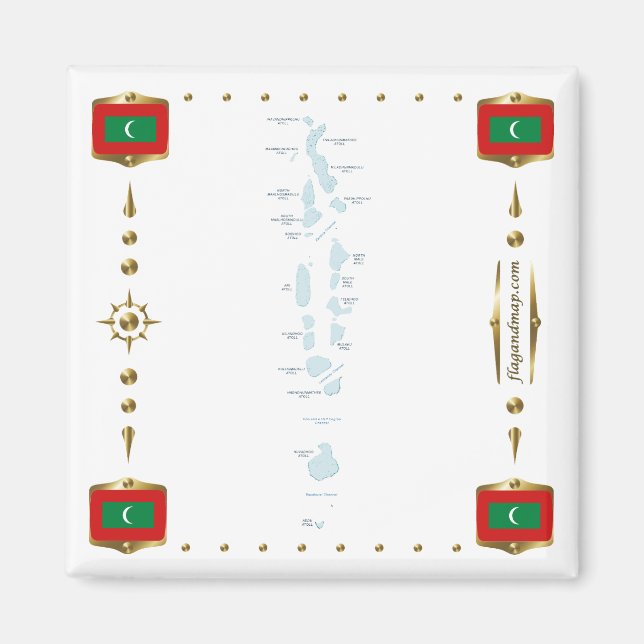 Maldives Map + Flags Magnet (Front)