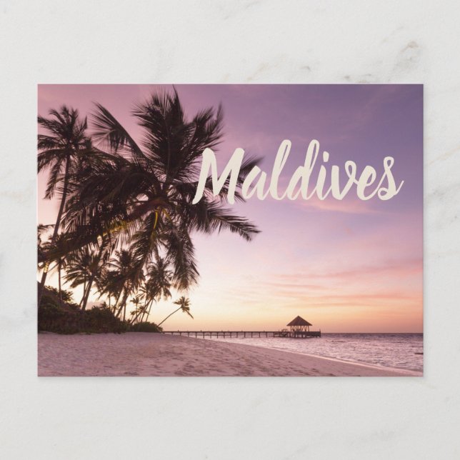 Maldives Ocean Indian Beach Sunset Island Souvenir Holiday Postcard (Front)